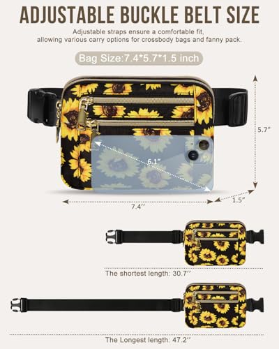 Image of Fanny Packs for Women 4 Zip Pocket Crossbody Belt Bag Waist Bags | Waterproof, Fashion Waist Pack, Crossbody Bags for Women, with Adjustable Strap, for Workout,Running,Traveling(Sunflower,M)