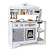 Cuisine en Bois Enfant ,17 Accessoires Kit Cuisine Enfant avec Four,Placard, Boutons et Horloge, Style Moderne et Vintage Cuisine Bebe Bois 3 Ans