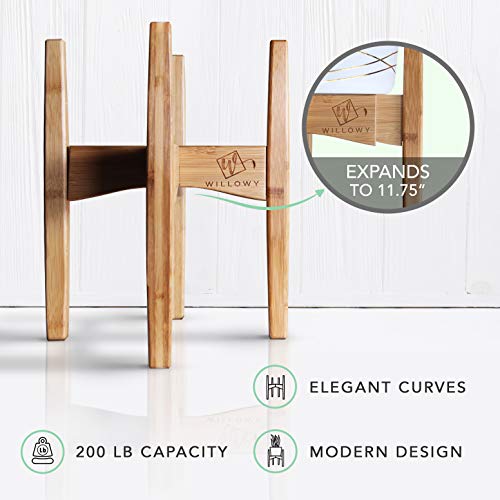 Willowy Adjustable Bamboo Plant Stand - Expandable From 8.25 Inches To 11.75 Inches - Modern & Elegant Decor - 8 To 12 Inch Pot Holder - (Stand Only) #TOP1