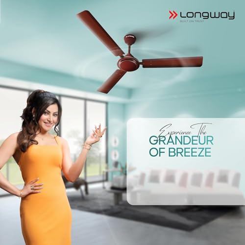 Image of LONGWAY Nexa P1 1200 mm /48 inch Ultra High Speed 3 Blade Anti-Dust Decorative Star Rated Ceiling Fan (Brown, Pack of 1)