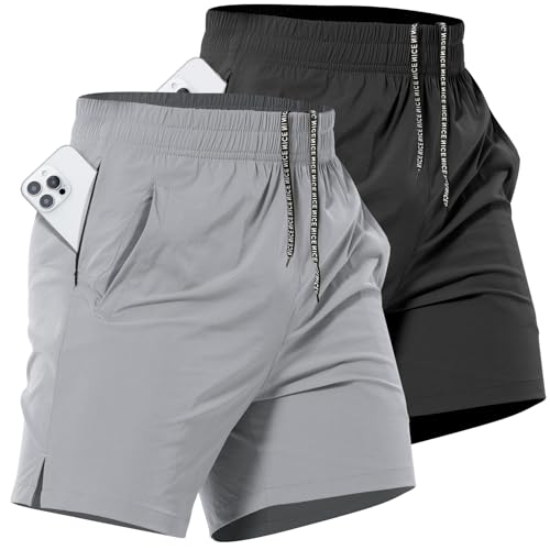Lempue 2 Pack Mens Athletic Workout Shorts 7 Inch Quick Dry Gym Shorts with Pockets Sports Tennis Running Shorts for Men