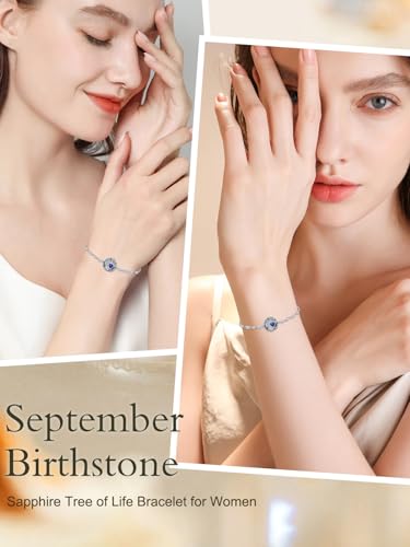 TOUPOP Tree of Life Birthstone Bracelet 925 Sterling Silver Family Tree Austrian Crystal Jewelry Anniversary Birthday Christmas Gifts for Women Wife Girlfriend Her3