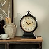 NIKKY HOME Vintage Black Mantel Clocks for Fireplace, Silent Non-Ticking Battery Operated Large Table Desk...