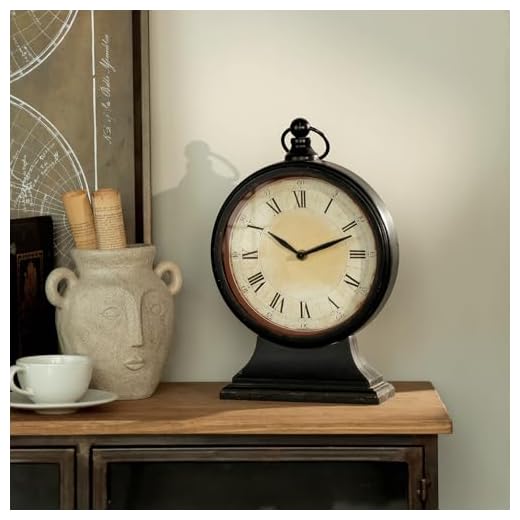 NIKKY HOME Vintage Black Mantel Clocks for Fireplace, Silent Non-Ticking Battery Operated Large Table Desk Shelf Metal Clock for Living Room Decor