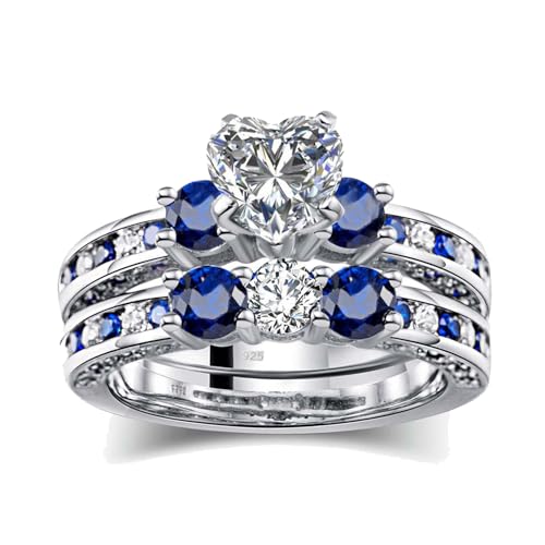 Three stone Wedding Ring Sets for Women 1ct Heart CZ S925 Sterling Silver Engagement Ring