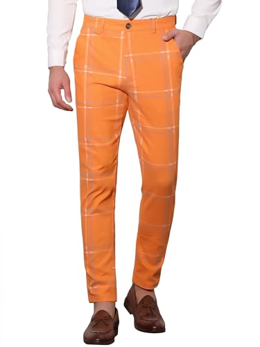 Lars Amadeus Men's Dress Plaid Slim Fit Flat Front Business Prom Checked Trousers