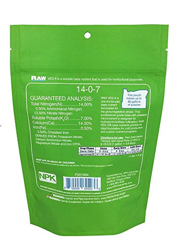 RAW Veg A, 2 Part Plant Nutrition, Rapid Growth During vegative Stage, for Horticultural Purposes, Indoor Outdoor use 2 oz
