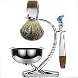Juegos de regalo GRUTTI Razor para hombres, kit de afeitado manual con soporte resistente y tazón de jabón y brocha de...