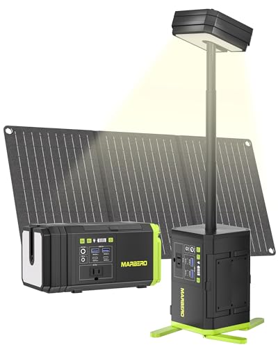 Image of MARBERO 118Wh Solar Generator with Telescopic Camping Lights 32000mAh 160W Max Portable Power Station with Solar Panel Included 30W AC Outlet USB DC Output for Camping Hiking Emergency