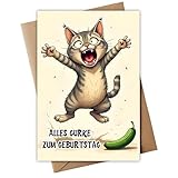 Lustige Geburtstagskarte A6 mit Umschlag | Humorvolle Glückwunschkarte ‚Alles Gurke‘ mit Katze | Süße Klappkarte für Freunde, Partner, Männer & Frauen