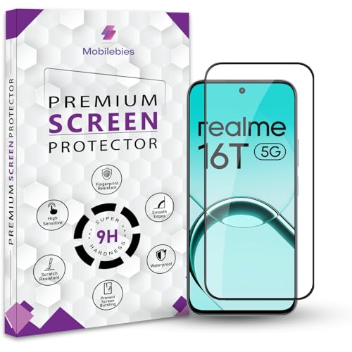 Image of Mobilebies Premium Tempered Glass Screen Protector Guard For Realme 16T 5G (6.81 Inch, Pack of 1) | Edge to Edge Coverage With Easy to installation kit