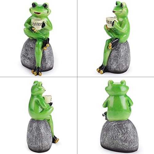 Juxyes Creative Craft Resin Frog Figurine Decor, Frog Sitting On Stone Statue Drinking Coffee Sculpture Statue, Personalized Collectible Figurines Mascot Frog For Indoor Outdoor Garden Decoration #TOP4