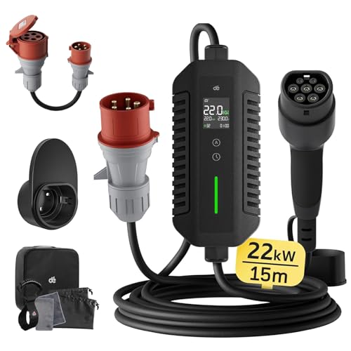 【FUNZIONE 2-IN-1】Una stazione di ricarica da 22 kW + un cavo Tipo 2 a Tipo 2 lungo 15 m. Risparmia spazio e costi aggiuntivi scegliendo questo caricabatterie portatile 2-in-1. 15 m di lunghezza offre una maggiore portata, carica il secondo veicolo sul vialetto/in garage.