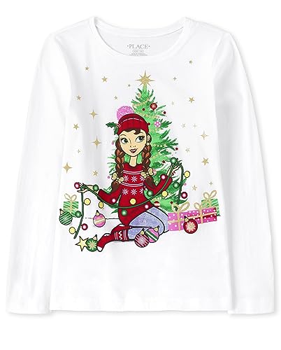 Image of The Children's Place,Long Sleeve Graphic T-Shirt,Christmas Girl,Large (10 /12)
