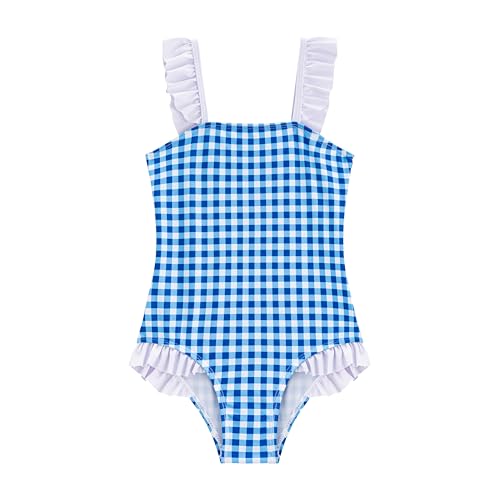LIZENS Girls One Piece Swimwear Checker Print Ruffles Bathing Suit for Kids Size 2-12