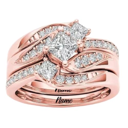 10K Gold 3.4 CT.TW. Moissanite Bridal Rings Sets Three-in-one for Her, 10K 14K 18K Real Yellow Gold 3 PCS Princess Cut Moissanite Engagement Ring Set for Women, 3-band Wedding Eternity Band3