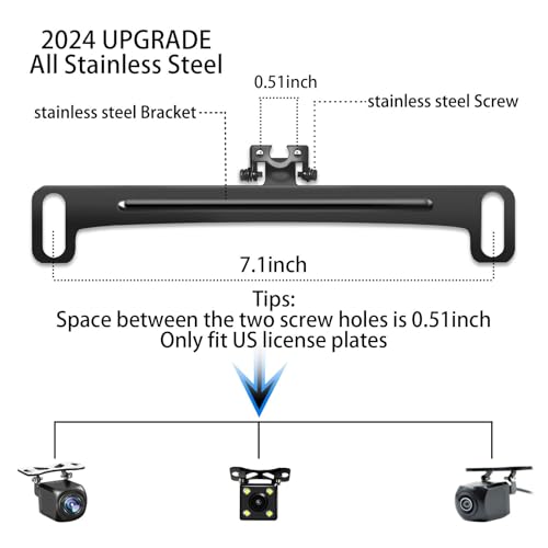 Image of Universal Car Rear View Camera License Plate Bracket,Stainless Steel Backup Camera Mount, Car Trim Removal Tool Kit Rear Camera Mount,Only Installation Holder For Back Up Camera, Fit Most Vehicles