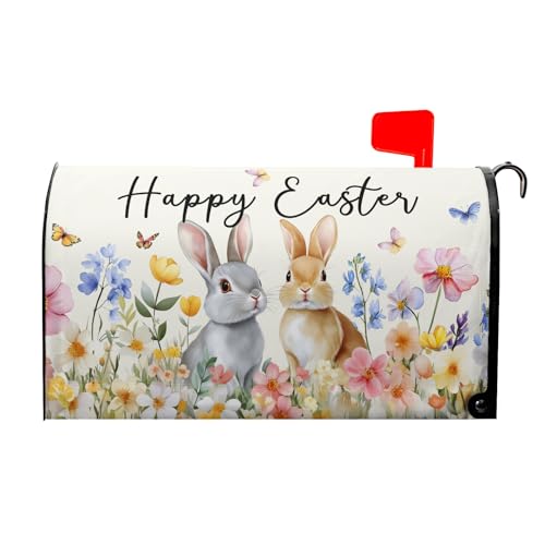 Image of Spring Easter Cute Bunny Mailbox Cover Magnetic Standard Size 21x18 Inch Easter Flowers Butterfly Mailbox Covers Spring Holiday Mailbox Wraps Post Letter Box Cover Garden Decorations for Home Outside