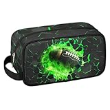 LLCXCSI Travel Toiletry Bag for Boys Kids, Waterproof Hanging Dopp Kit for Teens Men, Green Football Cool Switch Carrying Case Compatible with Nintendo Switch and New Switch OLED Console