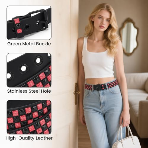 Image of Studded Belt, Metal Punk Rock Rivet Belt with Bright Pyramid Studded for Women Men