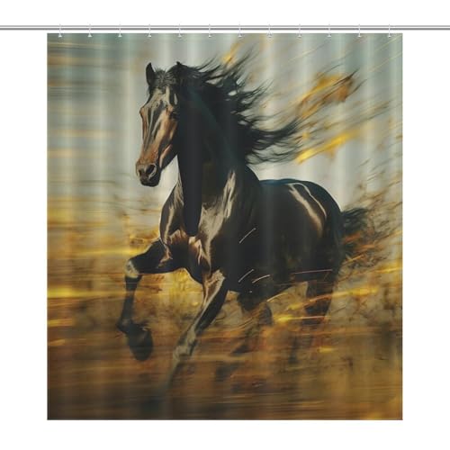 Rideau de douche cheval grand format polyester lavable salle de bains