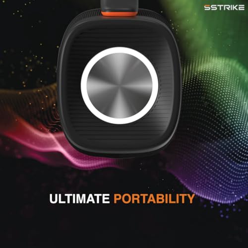 Image of JUST CORSECA Sstrike 40W Wireless Bluetooth Speaker | Powerful Bass | BT 5.3 | LED Light Sync | Built-in Mic | 2400mAh Battery | 15H Playtime | TWS Pairing | Portable Handle | FM /USB Support (Black)