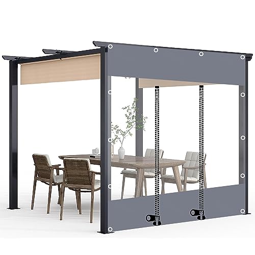 Paneles laterales impermeables de PVC transparente, lonas transparentes para exteriores, pérgolas, patios, garajes y porches, cortinas impermeables con ojales (7 x 7 pies)