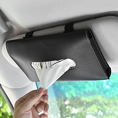 Lyxhag Moderner schwarzer Kunstleder-Tücherhalter, rechteckig, zum Aufhängen, Papierhandtuchclip, Sonnenblende, Serviettenhalter, Papierhandtuchbox