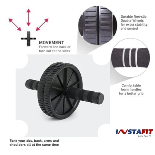 Image of Instafit AB Roller Wheel for Men and Women for Abdominal Exercise Core Workouts with Knee Mat (Multicolor) (Black)