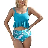 Conjuntos De Bikinis Bikini Mujer Volantes Blanco Top Deportivo Tankini Deportivos Sin Tirantes con Relleno Sexy Bañadores Chollos Ultima Hora 2#Azul L
