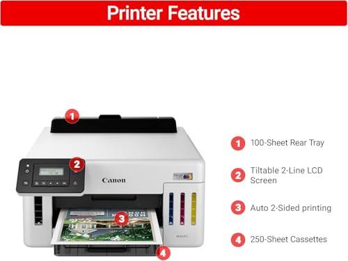 Image of Canon MegaTank GX5120 Inkjet Color Printer for Home Office, Schoolwork, Documents, Crafts and Wireless Printing from Devices (6884C002) + Printer Cable + Cleaning Kit + More (9pc Bundle)