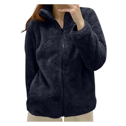Veste en polaire à col montant pour femme avec fermeture éclair, douce et chaude, en molleton pelucheux (Noir, M)