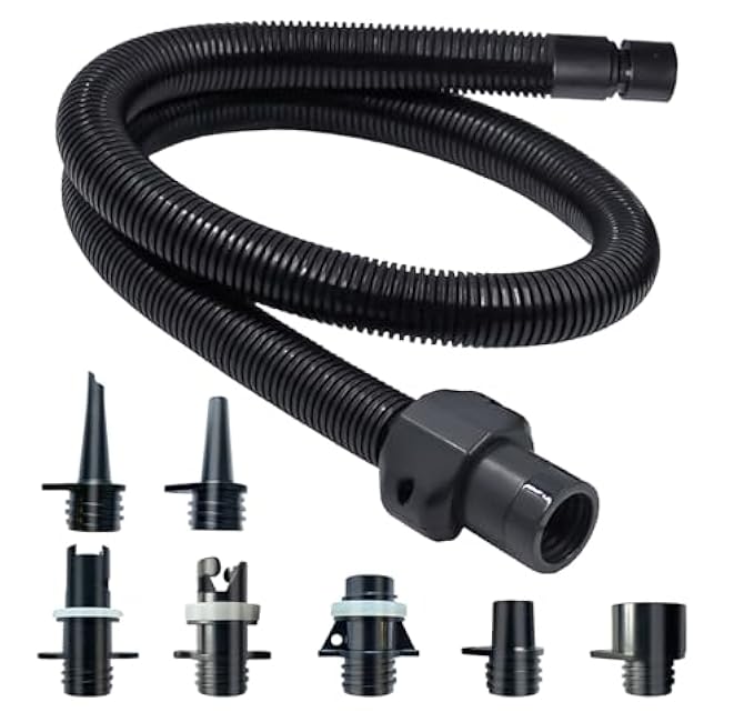 Paddle Board Pump Adapter Hose, Universal Sup Pump Adaptor Hose with 7 Air Valve Nozzles Fits for Most Sup Pump, Swivel Threaded Connector, Inner Diameter 0.9inch