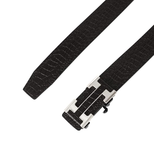 Image of Aurolran Men&Womens Leather Dress Belt Business Automatic Buckle Belt Color-Black Silver Gold