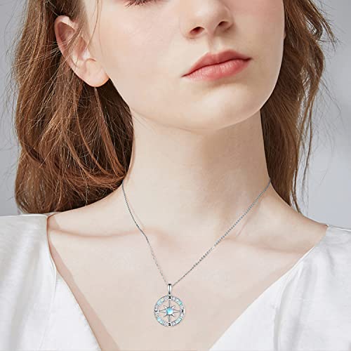 Svodea Compass Necklace For Women,925 Sterling Silver Created Moonstone Celtic Knot Compass Pendant Necklaces,Inspirational Nautical Dream Jewelry Graduation Gifts For Teen Girls,18''-20'' (Style-1) #TOP5