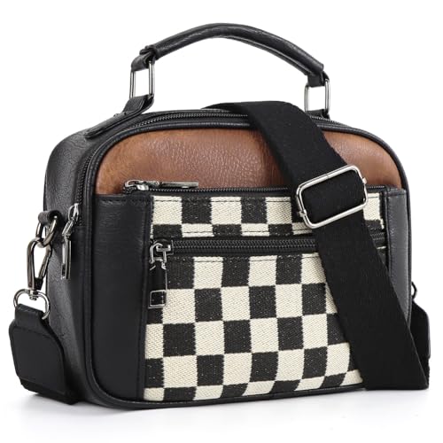 Checkered Crossbody Bags for Women Plaid Womens Cross Body Purses Checkerboard Leather Shoulder Bag Handbags