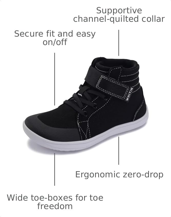 Image of WHITIN Little /Big Kid Wide High Top Barefoot Shoes W8K23 | Back to School, Natural & Healthy Fit, Ankle Support, Lightweight Zero-drop for Casual Walking & Active Play