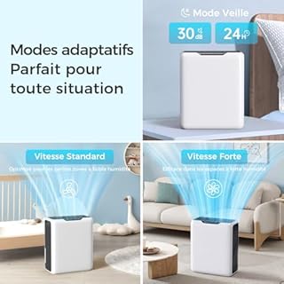 GOAMGE Deshumidificateur d Air 3L, Déshumidificateur pour la 20㎡ Maison, Double Peltier Effet, 30dB Ultra Silencieux Déshumidificateurs pour Chambre, Dégivrage Intelligent, Minuterie 24H
