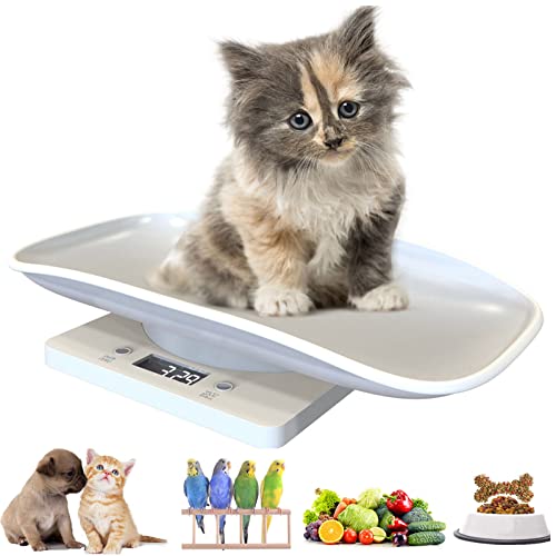 Weighing Scales Digital Pet Scales Weighing Small Cat Dog Puppy Scale, LCD Electronic Food Scale Kitchen Scales, Switchable Unit g/lb/oz, with Comfortable Tray for Hamster Bunny Bird, 15KG/33 lbs