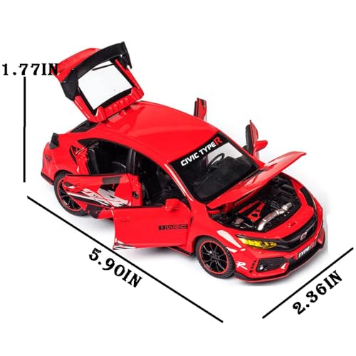 Image of 132 Civic Type R Toy Car Diecast Metal Toy Car for Kids with Openable Door Light Sound Pullback