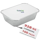 GM – 100 Contenitori Alluminio 3 Porzioni 928 cc con 100 Coperchi Alluminizzati, Vaschette per Alimenti Ideali per Forno, Congelamento, Gastronomia e Asporto Professionale