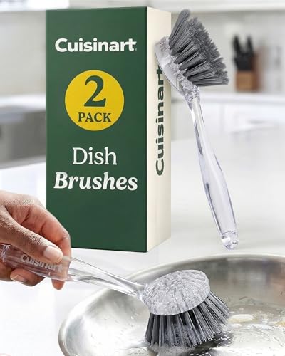 Image of Cuisinart Dish Brush with Handle 2 Pack - Kitchen Scrub Brush for Dishes, Pots & Pans, Non-Scratch Dish Scrubber, Firm Bristles for Sink & Cookware, Comfortable Grip for Everyday Cleaning