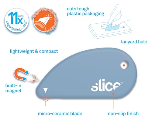 Image of Slice Micro Safety Cutter | Safe Ceramic Box Cutter Lasting 11x Longer than Metal | Keychain Box Opener | 2 Pack | Sky