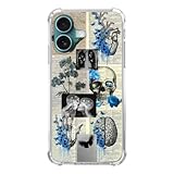 RYEDORP Skull Butterfly Art Case Compatible with iPhone 16 Plus, Vintage Aesthetic Skeleton Case for iPhone 16 Plus, Cool TPU Shockproof Case Cover