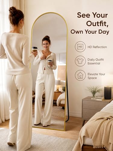 Novlux Full Length Mirror, 58" x 21" Arched Full Body Mirror Large Standing Floor Mirrors, Mirrors for Bedroom, Bathroom, Living Room Standing or Wall Leaning, Gold — view 5