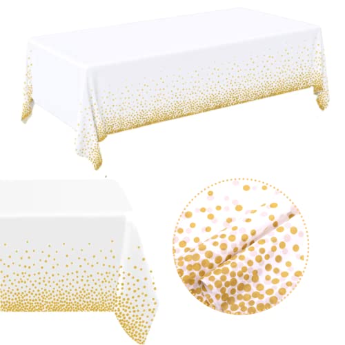EASYLAVIE 2pc Nappe Jetable Anniversaire Plastique 273X138cm Rectangle pour Fête Buffet - Etanche (à Pois Doré)