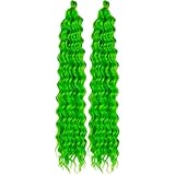 Green Curly Braiding Hair Neon Green Deep Wave Curly Braiding Hair for Boho Braids Crochet Braids Deep Wave 24 inch