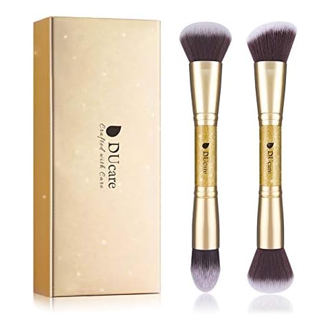 DUcare Makeup Brushes Foundation Brushes 2Pcs Duo End Foundation Powder Buffer and Contour Synthetic Cosmetic Tools Cover