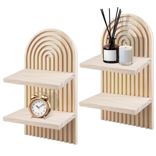 Mensola da parete Boemia, 2 pezzi, mensole da parete in legno, mensole sospese bohemien, 2 livelli, decorazione da parete bohemien, per scaffale fotografico, decorazione da tavolo, decorazione