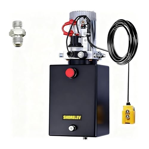 SHORELEV Hydraulic Power Unit 15 Quart with SAE#6 Connector, 12V DC Hydraulic Power Pump, 15L Single Acting Iron Reservoir, 3000 PSI for Dump Trailers, Tow Trucks, Snow Plows, Agricultural Equipment